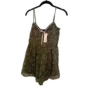 Francesca's Cami Top Green Floral Ditsy Sheer Peplum Babydoll Fairy Size S